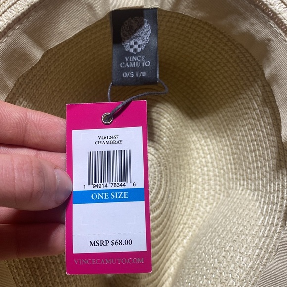 NWT Vince Camuto Straw Bucket Summer Beachy Hat With Fabric Pink Tie - Picture 6 of 6